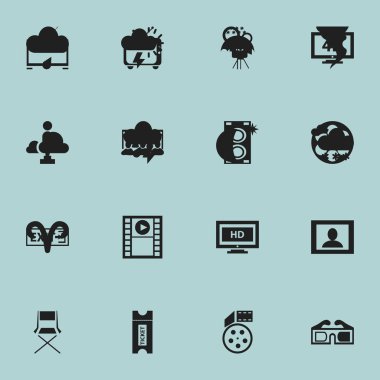 16 düzenlenebilir filme simgeler kümesi. Reel, Reel, Ultra ekran gibi simgeler ve daha fazlasını içerir. Web, mobil, UI ve Infographic tasarımı için kullanılabilir.