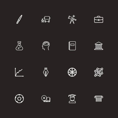 16 düzenlenebilir eğitim anahat simgeleri ayarlayın. Spor, ayağı, Classbook ve daha fazlası gibi simgeler içerir. Web, mobil, UI ve Infographic tasarımı için kullanılabilir.