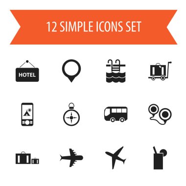 12 düzenlenebilir gezi simgeler kümesi. Çadır gibi simgeler telefon, limonata, Havzası ve daha fazlasını içerir. Web, mobil, UI ve Infographic tasarımı için kullanılabilir.