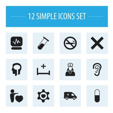 12 düzenlenebilir bakım simgeler kümesi. Hastane görevlisi, insan sevgi, acil durum ve daha fazla gibi simgeler içerir. Web, mobil, UI ve Infographic tasarımı için kullanılabilir.