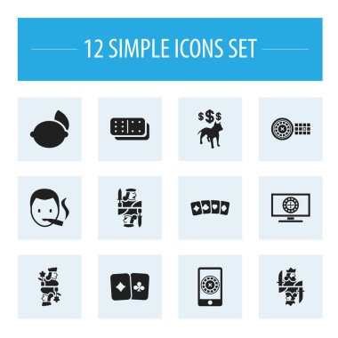 12 düzenlenebilir Casino simgeler kümesi. Knight, servet, rulet monitörde ve daha fazlası gibi simgeler içerir. Web, mobil, UI ve Infographic tasarımı için kullanılabilir.
