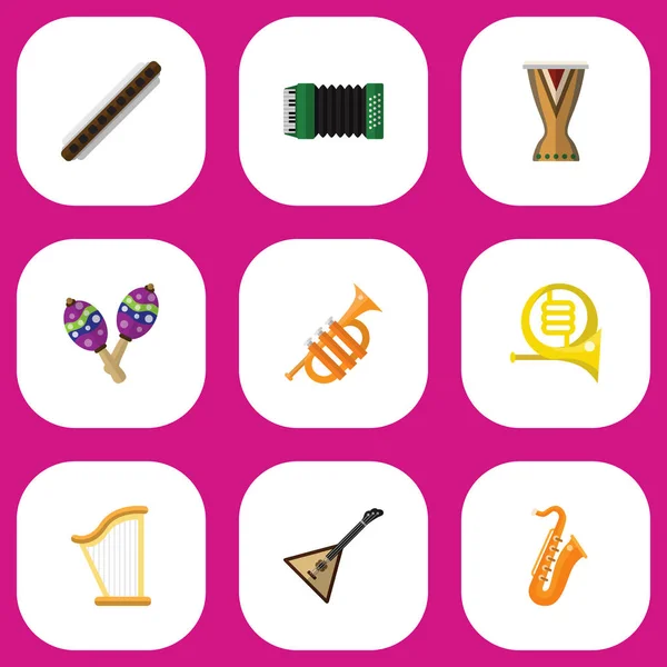 Set de 9 iconos planos multimedia editables. Incluye símbolos como Tuba, Sax, Oboe y más. Puede ser utilizado para el diseño de la tela, móvil, interfaz de usuario e infografía . — Vector de stock