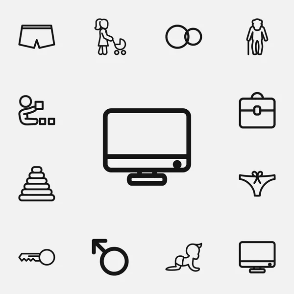 Ensemble de 12 icônes de contour de Kin modifiables. Comprend des symboles tels que papa, sous-vêtements, moniteur et plus encore. Peut être utilisé pour le Web, mobile, interface utilisateur et infographie . — Image vectorielle