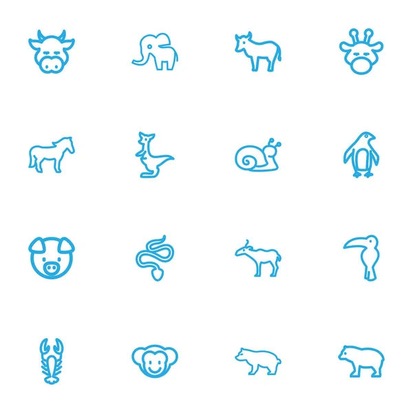 Set di 16 icone dello zoo modificabili. Include simboli come scargot, serpente, scimmia e altro ancora. Può essere utilizzato per la progettazione web, mobile, UI e infografica . — Vettoriale Stock