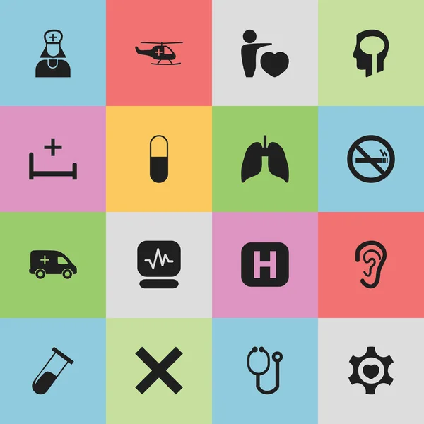 Conjunto de 16 iconos editables de la clínica. Incluye símbolos como drogas, asistente de hospital, clínica y más. Puede ser utilizado para el diseño de la tela, móvil, interfaz de usuario e infografía . — Vector de stock