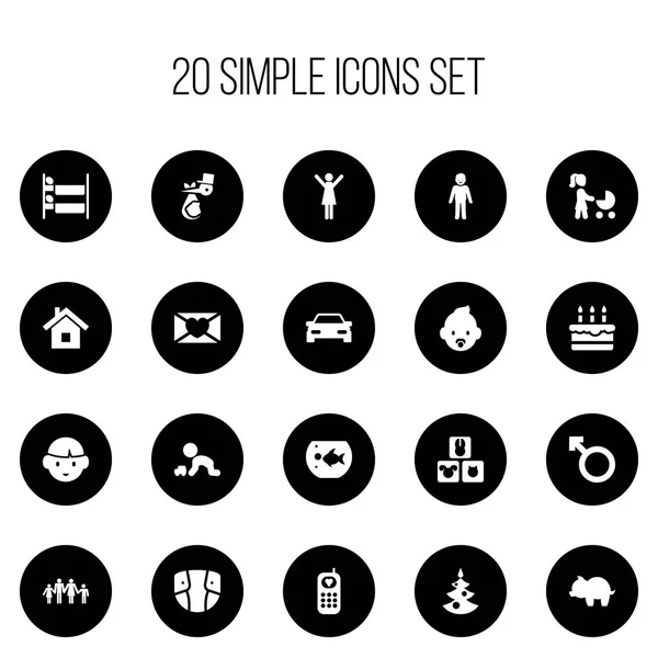 Set de 20 iconos Kin editables. Incluye símbolos como pecera, caja de dinero, niño y más. Puede ser utilizado para el diseño de la tela, móvil, interfaz de usuario e infografía . — Vector de stock