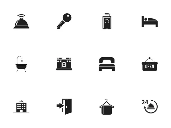 Set van 12 bewerkbare Hotel iconen. Bevat symbolen zoals geopende Placard, post, deblokkeren toegang en meer. Kan worden gebruikt voor Web, Mobile, Ui en Infographic Design. — Stockvector