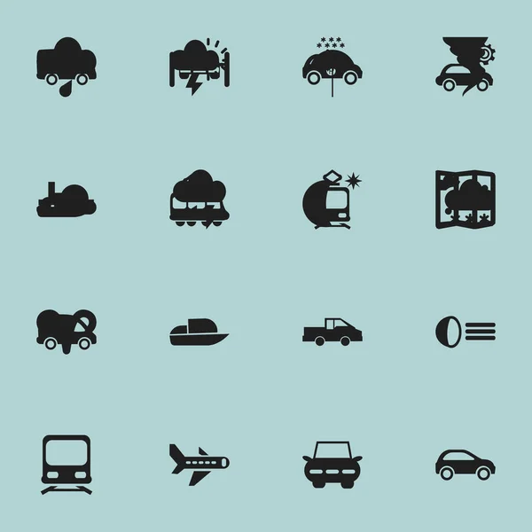 Set van 16 bewerkbare vervoer iconen. Bevat symbolen zoals tram, tram, Wagon en meer. Kan worden gebruikt voor Web, Mobile, Ui en Infographic Design. — Stockvector