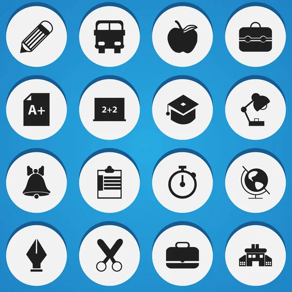 16 düzenlenebilir bilgi simgeler kümesi. Apple, anaokulu, taşıma aracı ve daha fazlası gibi simgeler içerir. Web, mobil, UI ve Infographic tasarımı için kullanılabilir.