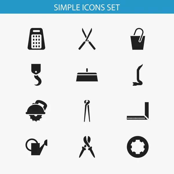 Ensemble de 12 icônes d'outils modifiables. Comprend des symboles tels que des pinces, ciseaux de jardin, poignée. Peut être utilisé pour le Web, mobile, interface utilisateur et infographie . — Image vectorielle