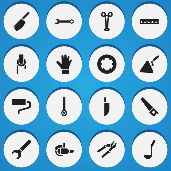 Conjunto de 16 iconos de instrumentos editables. Incluye símbolos como Skimmer, Sheave, Gauntlet y más. Puede ser utilizado para el diseño de la tela, móvil, interfaz de usuario e infografía . — Vector de stock