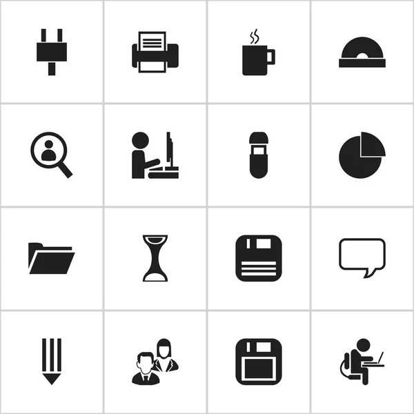 Ensemble de 16 icônes de bureau modifiables. Comprend des symboles tels que Usb, crayon, machine d'impression et plus. Peut être utilisé pour le Web, mobile, interface utilisateur et infographie . — Image vectorielle