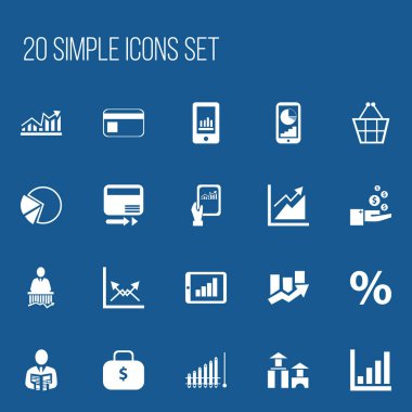 20 düzenlenebilir mantıksal simgeler kümesi. İlerleme, çanta, yüzde ve daha fazla ticaret gibi simgeler içerir. Web, mobil, UI ve Infographic tasarımı için kullanılabilir.