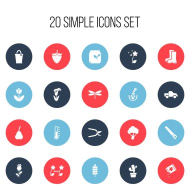 20 düzenlenebilir dikim simgeler kümesi. Bitki kesici, leylak, sıcaklık ve daha fazlası gibi simgeler içerir. Web, mobil, UI ve Infographic tasarımı için kullanılabilir.