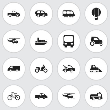 16 düzenlenebilir taşıma simgeler kümesi. Helikopter, helikopter, Drophead Coupe ve daha fazlası gibi simgeler içerir. Web, mobil, UI ve Infographic tasarımı için kullanılabilir.