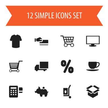 12 düzenlenebilir alışveriş simgeler kümesi. Paket, sepeti, yük teslimat ve daha fazlası gibi simgeler içerir. Web, mobil, UI ve Infographic tasarımı için kullanılabilir.