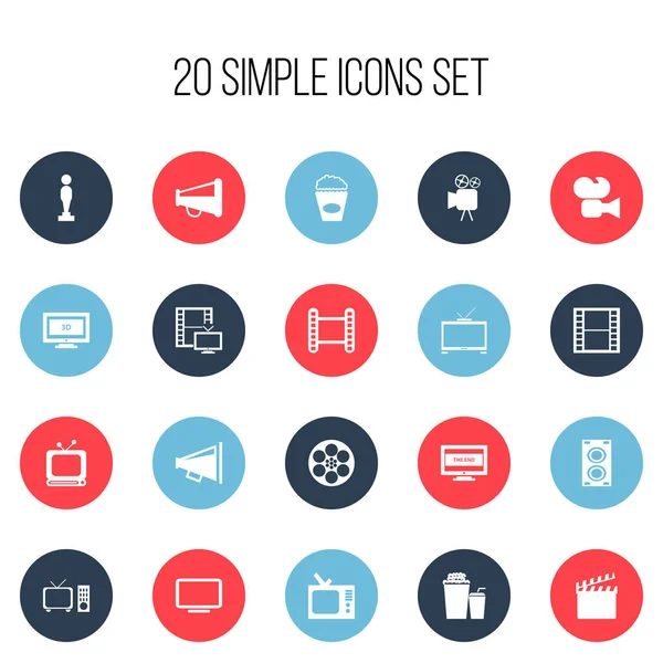 20 düzenlenebilir filme simgeler kümesi. Retro Tv, sinema Snack, gibi simgeler monitör işlemci ve daha fazlasını içerir. Web, mobil, UI ve Infographic tasarımı için kullanılabilir.