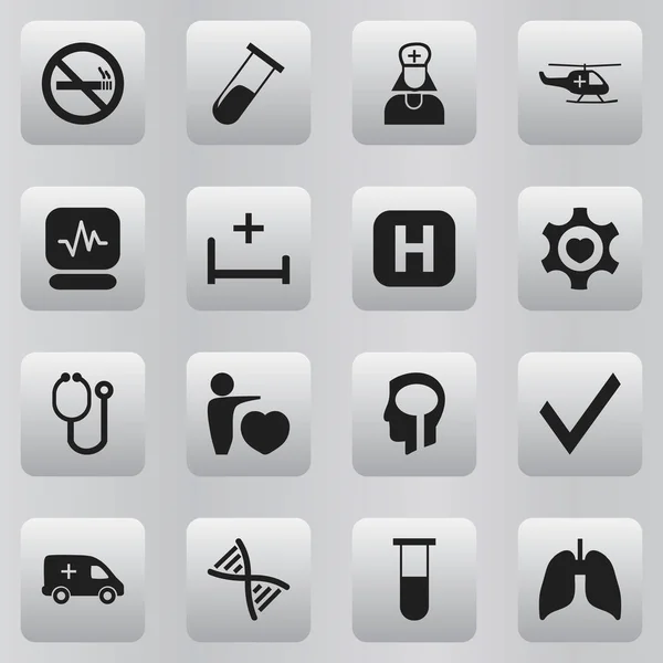 Conjunto de 16 iconos editables del hospital. Incluye símbolos tales como corazón, emergencia, genoma y más. Puede ser utilizado para el diseño de la tela, móvil, interfaz de usuario e infografía . — Vector de stock