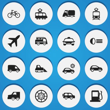 16 düzenlenebilir ulaşım simgeler kümesi. Hatchback, taksi, Suv ve daha fazlası gibi simgeler içerir. Web, mobil, UI ve Infographic tasarımı için kullanılabilir.