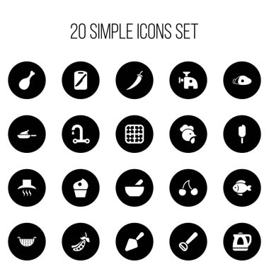 20 düzenlenebilir gıda simgeler kümesi. Husker, gaz yakıcı, gıda kürek ve daha fazlası gibi simgeler içerir. Web, mobil, UI ve Infographic tasarımı için kullanılabilir.