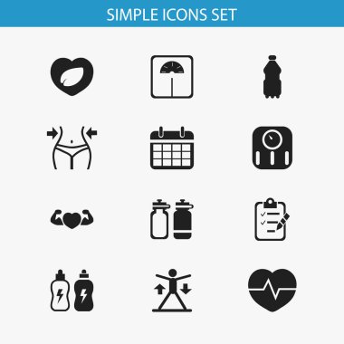 12 düzenlenebilir spor simgeler kümesi. Kalp atışı, Fitness içmek gibi spor su ve daha fazla simgeleri içerir. Web, mobil, UI ve Infographic tasarımı için kullanılabilir.