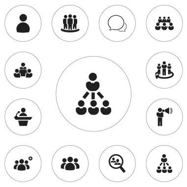 12 düzenlenebilir işbirliği simgeler kümesi. Takım, insan kaynakları, konuşan adam ve daha fazlası gibi simgeler içerir. Web, mobil, UI ve Infographic tasarımı için kullanılabilir.