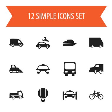 12 düzenlenebilir ulaşım simgeler kümesi. Taksi, teslimat, Autobus ve daha fazlası gibi simgeler içerir. Web, mobil, UI ve Infographic tasarımı için kullanılabilir.