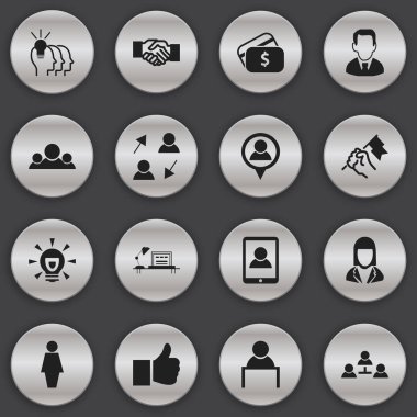 16 düzenlenebilir iş simgeler kümesi. Ralli, ortaklık, takım ve daha fazlası gibi simgeler içerir. Web, mobil, UI ve Infographic tasarımı için kullanılabilir.