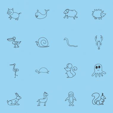 16 düzenlenebilir Hayvanat Bahçesi karalamalar kümesi. Tavşan, Ewe, fare ve daha fazlası gibi simgeler içerir. Web, mobil, UI ve Infographic tasarımı için kullanılabilir.