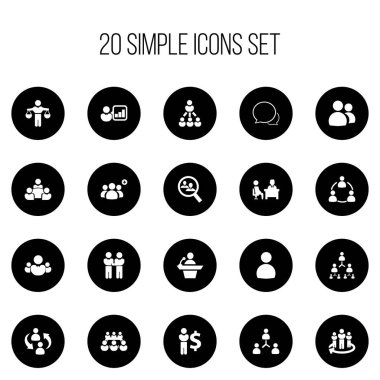20 düzenlenebilir işbirliği simgeler kümesi. Erkek gibi simgeler içerir insan kaynakları, Toplantı ve daha fazlası. Web, mobil, UI ve Infographic tasarımı için kullanılabilir.
