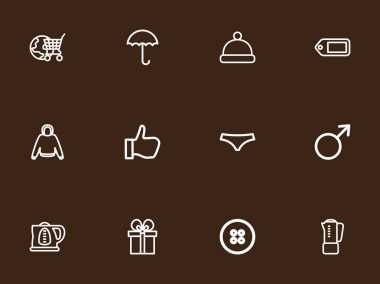 12 düzenlenebilir ticaret anahat simgeleri ayarlayın. Küre sepeti, başparmak, etiket ve daha fazlası gibi simgeler içerir. Web, mobil, UI ve Infographic tasarımı için kullanılabilir.