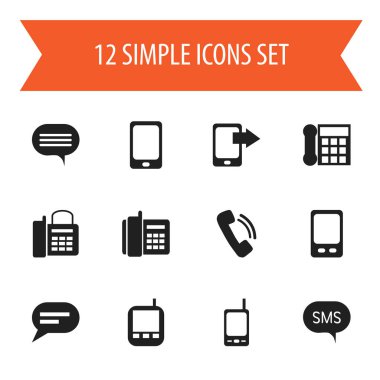 12 düzenlenebilir aygıt simgeler kümesi. Forum, mesaj, paylaşım görüntü ve daha fazlası gibi simgeler içerir. Web, mobil, UI ve Infographic tasarımı için kullanılabilir.