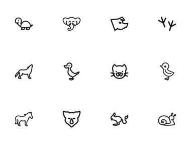 12 düzenlenebilir hayvan anahat simgeler kümesi. Gergedan, kuş, Kitty ve daha fazlası gibi simgeler içerir. Web, mobil, UI ve Infographic tasarımı için kullanılabilir.