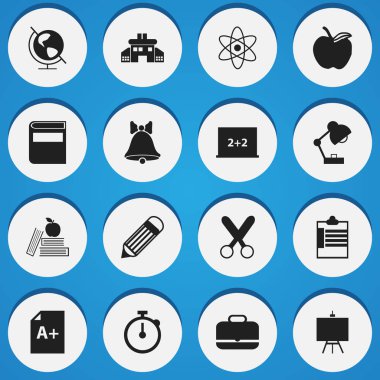 16 düzenlenebilir bilgi simgeler kümesi. Zamanlayıcı, Apple, dünya gezegen ve daha fazlası gibi simgeler içerir. Web, mobil, UI ve Infographic tasarımı için kullanılabilir.