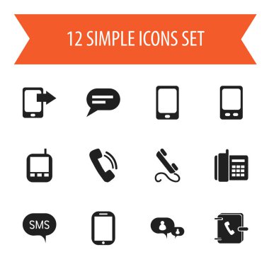 12 düzenlenebilir Gadget simgeler kümesi. Paylaşım ekran, telefon, mesaj ve daha fazlası gibi simgeler içerir. Web, mobil, UI ve Infographic tasarımı için kullanılabilir.