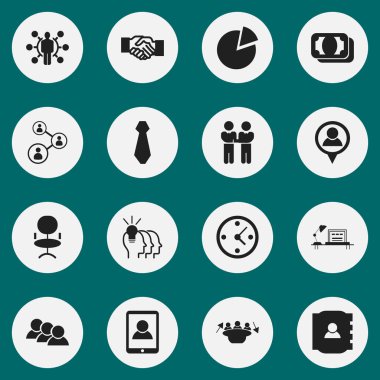 16 düzenlenebilir ticaret simgeler kümesi. Tablo, kravat, konum ve daha fazlası gibi simgeler içerir. Web, mobil, UI ve Infographic tasarımı için kullanılabilir.