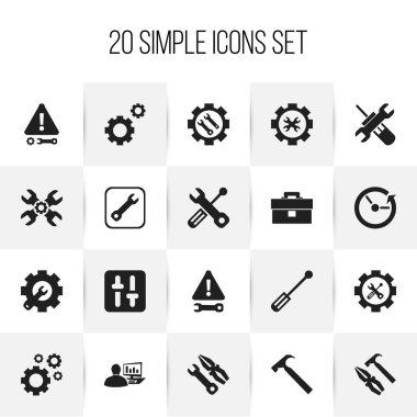20 düzenlenebilir hizmet simgeler kümesi. İngiliz anahtarı onarım, mekanik çarkları, zaman ve daha fazla gibi simgeler içerir. Web, mobil, UI ve Infographic tasarımı için kullanılabilir.