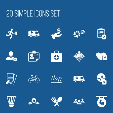 20 düzenlenebilir karmaşık simgeler kümesi. Simgeleri gibi polis aracı, çatal bıçak takımı, ruh ve daha fazlasını içerir. Web, mobil, UI ve Infographic tasarımı için kullanılabilir.