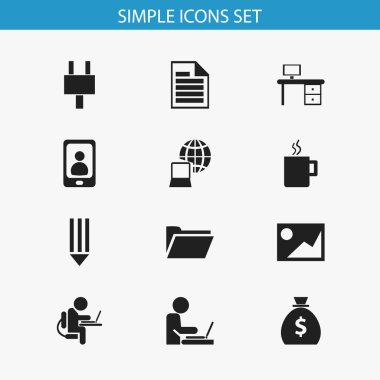 12 düzenlenebilir Office simgeler kümesi. Telefon, kalem, boş ve daha fazlası gibi simgeler içerir. Web, mobil, UI ve Infographic tasarımı için kullanılabilir.