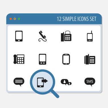 12 düzenlenebilir aygıt simgeler kümesi. İleti, aygıt, Forum ve daha fazla arama gibi simgeler içerir. Web, mobil, UI ve Infographic tasarımı için kullanılabilir.