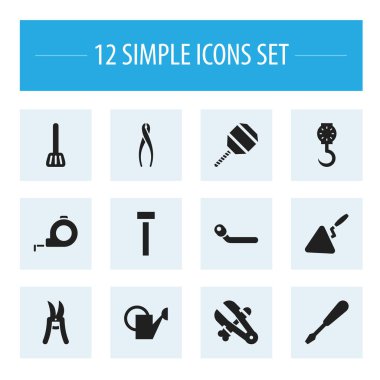 12 düzenlenebilir ekipman simgeler kümesi. Grup, mutfak Spatula, dönüş-vida gibi simgeler içerir. Web, mobil, UI ve Infographic tasarımı için kullanılabilir.