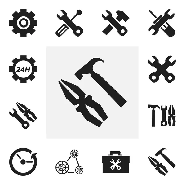 Conjunto de 12 iconos de servicio editables. Incluye símbolos tales como tiempo, equipo de fijación, utilidad y más. Puede ser utilizado para el diseño de la tela, móvil, interfaz de usuario e infografía . — Vector de stock