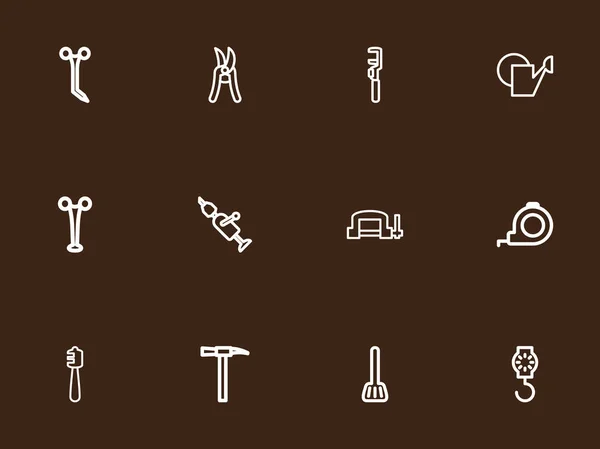 Conjunto de 12 iconos de contorno de instrumentos editables. Incluye símbolos como abrazadera, picos, palo de miel y más. Puede ser utilizado para el diseño de la tela, móvil, interfaz de usuario e infografía . — Vector de stock