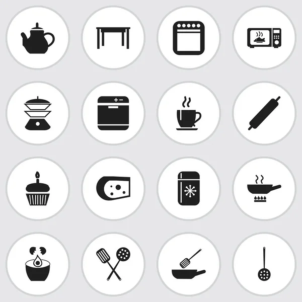 Set de 16 iconos editables del restaurante. Incluye símbolos como Cheddar, Multicooker, Masa y más. Puede ser utilizado para el diseño de la tela, móvil, interfaz de usuario e infografía . — Vector de stock