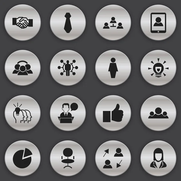 16 düzenlenebilir iş simgeler kümesi. Smartphone, takım, ergonomik koltuk ve daha fazlası gibi simgeler içerir. Web, mobil, UI ve Infographic tasarımı için kullanılabilir.