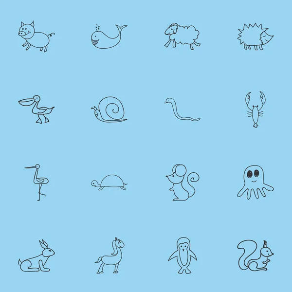 Set Of 16 Editable Zoo Doodles. Inclui símbolos como coelho, ovelha, rato e muito mais. Pode ser usado para Web, Mobile, UI e design infográfico . — Vetor de Stock