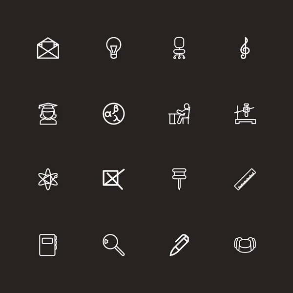 16 szerkeszthető oktatás vázlatos ikonok beállítása Lombik, Office, molekula, és szimbólumokat tartalmaz. Lehet használni a Web, mobil, Ui és Infographic Design. — Stock Vector