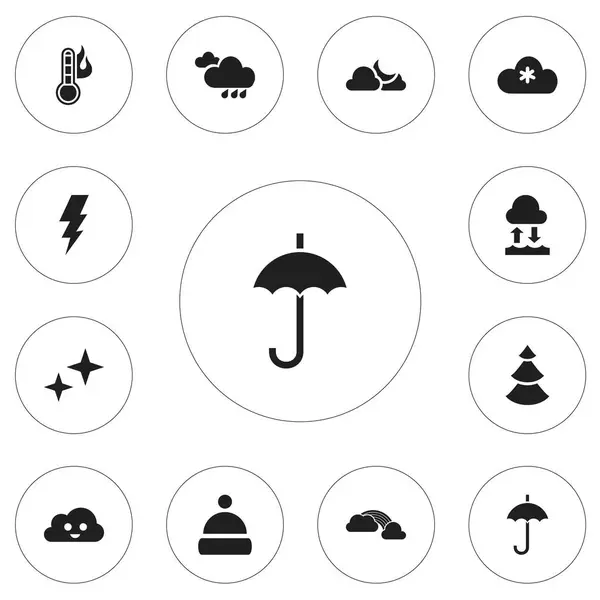 Set de 12 iconos meteorológicos editables. Incluye símbolos como Evergreen, condensación de evaporación, temperatura y más. Puede ser utilizado para el diseño de la tela, móvil, interfaz de usuario e infografía . — Vector de stock