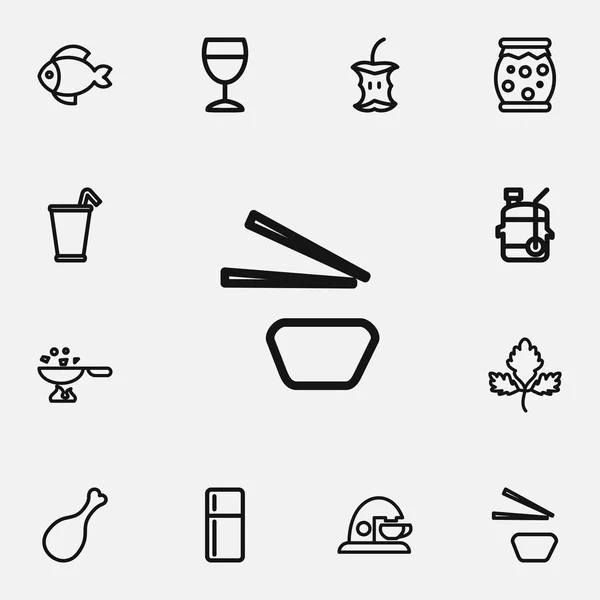 Conjunto de 12 Ícones de esboço de cozinha editável. Inclui símbolos como erva, take away, geladeira e muito mais. Pode ser usado para Web, Mobile, UI e design infográfico . — Vetor de Stock