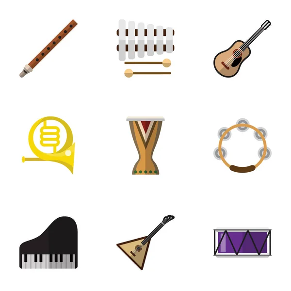 Set de 9 iconos planos de medios editables. Incluye símbolos tales como piano, portal, palos y más. Puede ser utilizado para el diseño de la tela, móvil, interfaz de usuario e infografía . — Vector de stock